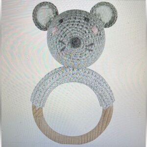 Albetta Crochet Mouse Baby Rattle Infant Ring Organic Cotton Knit Handmade